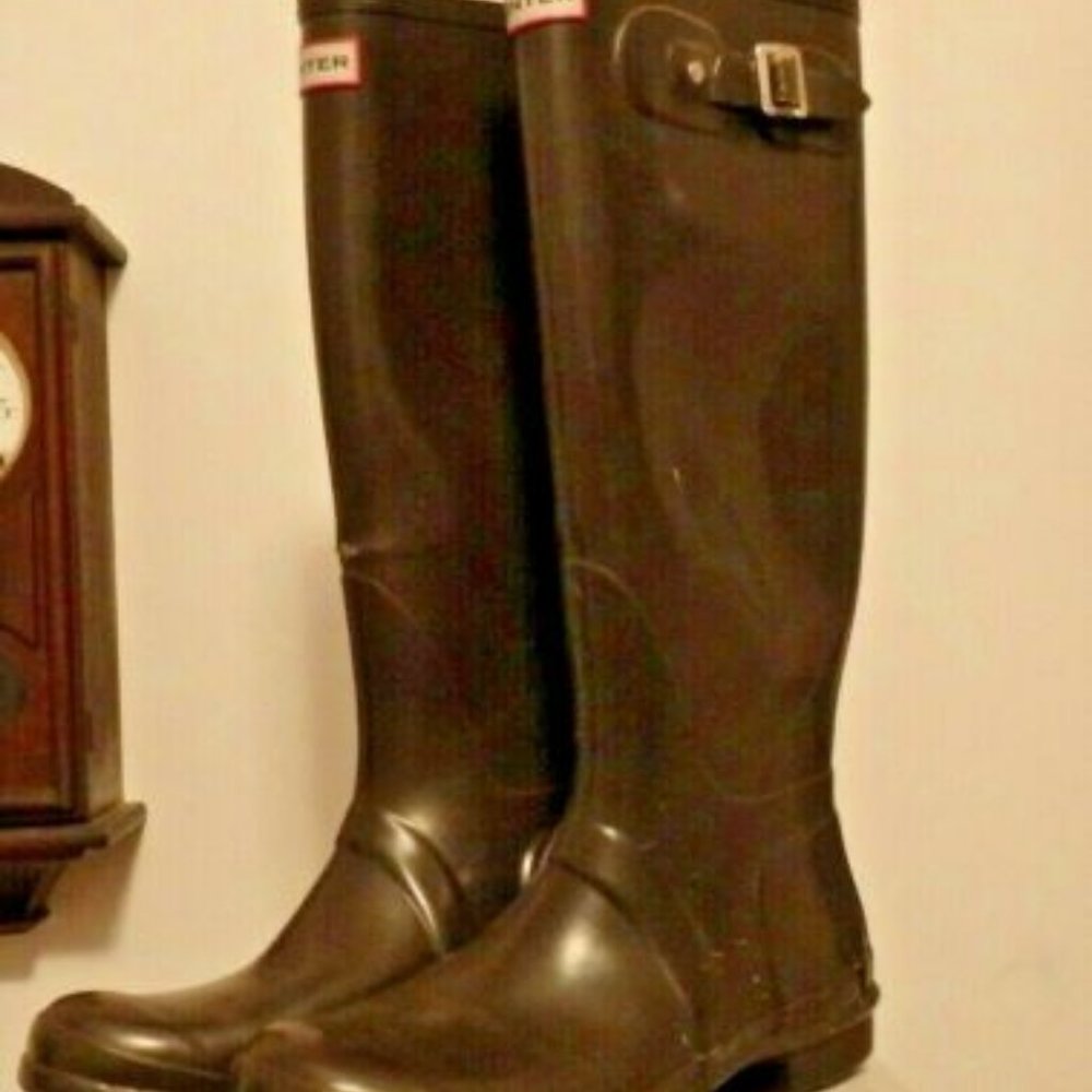 Brown Hunter tall rain rubber boots wellies OK